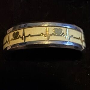 Elegant Gold and Silver Heartbeat Ring size 14